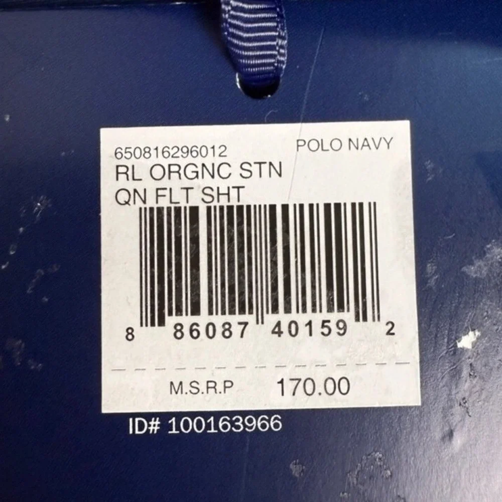 Ralph Lauren Queen Flat Sheet Organic Cotton Sateen Polo Navy‎ Blue NWT